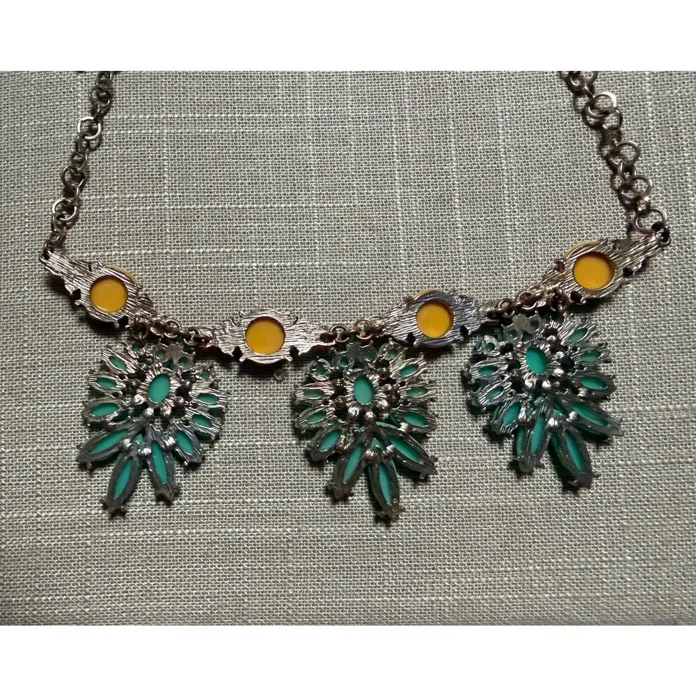 Y2K Statement Necklace Glow Black Light Gold Tone Rhinestone Bib Adjustable - Picture 4 of 13